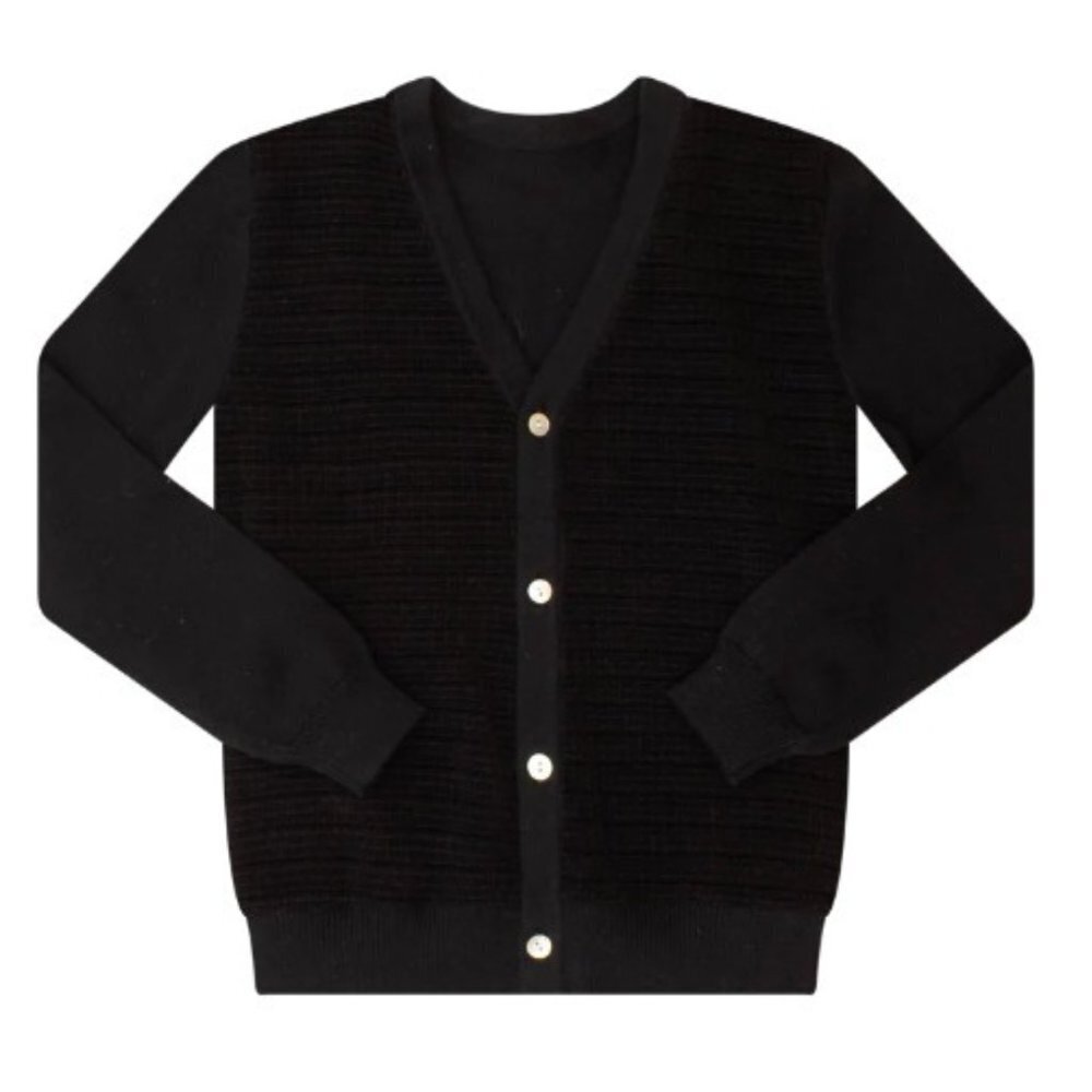 Klai Kid's Velvet V-Neck Cardigan Black - 7